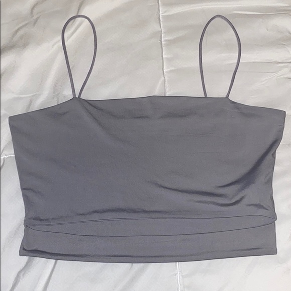 Tops - Grey crop top with slit on bottom